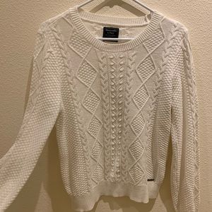 White cable knit sweater